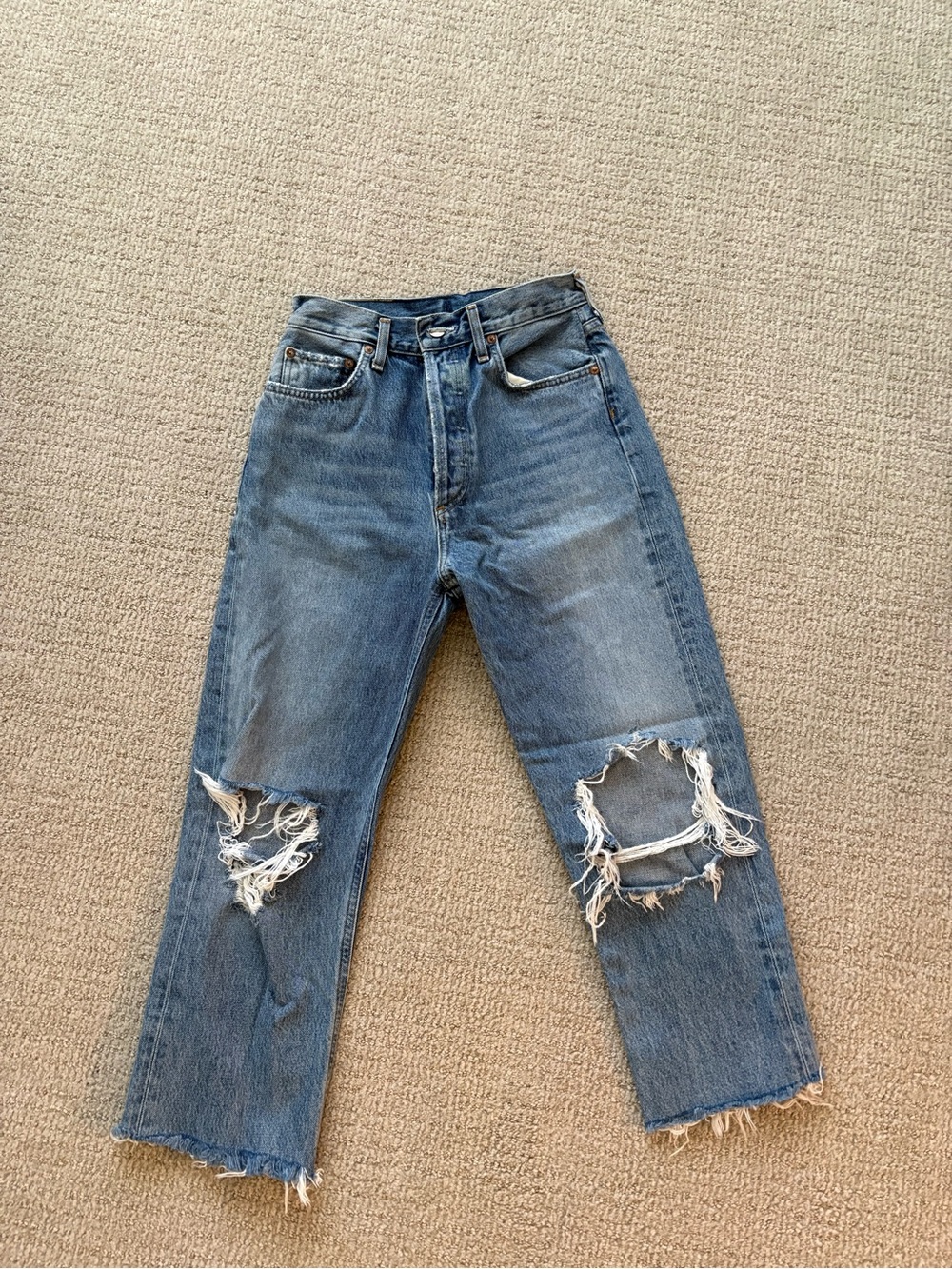 Agolde Light Blue Distressed Straight Leg Jeans